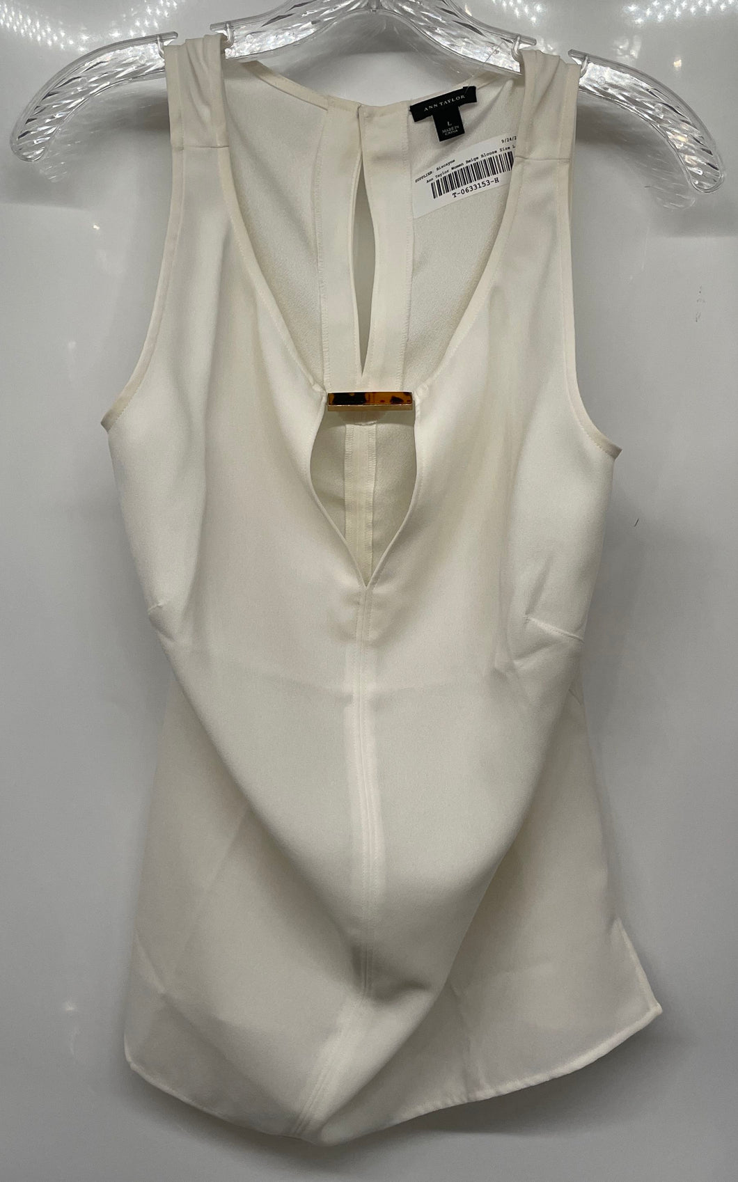 Ann Taylor Womens Beige Sleeveless Keyhole Scoop Neck Tank Blouse Top Size L