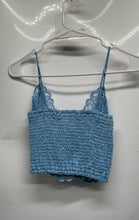 Load image into Gallery viewer, Express Womens Light Blue Floral Lace Spaghetti Strap Cropped Tank Top Size S
