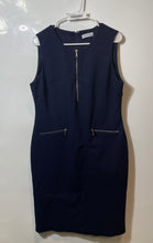 Load image into Gallery viewer, Calvin Klein Womens Blue Sleeveless Front-Zip Sheath Dress No Size
