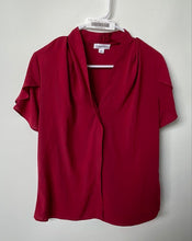 Load image into Gallery viewer, Calvin Klein Womens Red Short Ruffle Sleeve V-Neck Pullover Blouse Top Size M
