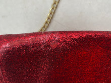 Load image into Gallery viewer, Jimmy Choo Parfums Womens Red Glitter Chain Strap Flap Over Lined Crossbody Bag
