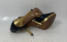 Load image into Gallery viewer, Michael Kors Womens Tiegan Black Embossed Leather Ankle Strap Heels Size 8.5
