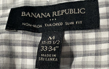 Load image into Gallery viewer, Banana Republic Mens Gray Plaid Cotton Long Sleeve Slim Fit Dress Shirt Size M
