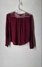 Load image into Gallery viewer, Forever 21 Womens Red Wine Long Sleeve Lace Sheer Blouse Top Size Small
