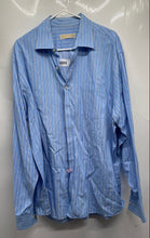 Load image into Gallery viewer, Michael Kors Mens Blue Striped Print Long Sleeve Collared Dress Shirt Size 18
