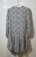Load image into Gallery viewer, Zara Womens Black White Printed Long Balloon Sleeve V-Neck Mini Dress Size Small
