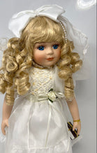 Load image into Gallery viewer, Blonde Hair Blue Eyes Collectible Porcelain Bride Doll In White Dress
