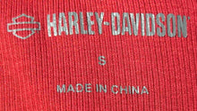 Load image into Gallery viewer, Harley-Davidson Womens Red Black Embroidered Henley Neck T-Shirt Size Small

