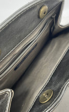 Load image into Gallery viewer, French Connection Womens Silver Leather Fan Shape Lined Clutch Bag
