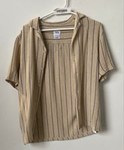 Load image into Gallery viewer, Zara Mens Beige &amp; Black Striped Short Sleeve Relaxed Fit Button-Up Shirt Size S
