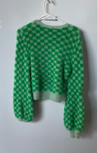 Load image into Gallery viewer, Zara Womens Green Check Fuzzy Long Sleeve Cropped Pullover Sweater Size Large

