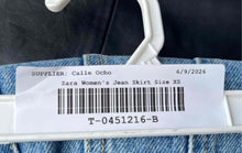 Load image into Gallery viewer, Zara Womens Blue Denim Light Wash Distressed Front Slit Midi A-Line Skirt Sz XS
