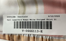 Load image into Gallery viewer, Karl Lagerfeld Womens White Pink Striped Sleeveless Ruffle Blouse Top Size Large
