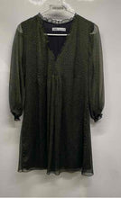 Load image into Gallery viewer, Zara Womens Green Printed Long Sleeve V-Neck Pullover Mini Dress Size Small
