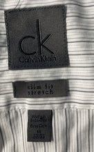 Load image into Gallery viewer, Calvin Klein Mens White Striped Stretch Slim Fit Dress Shirt Size 16 32/33
