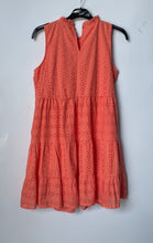 Load image into Gallery viewer, Loft Womens Orange Cotton Embroidered Eyelet Sleeveless Tiered Mini Dress Size M
