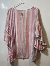 Load image into Gallery viewer, Easel Womens Multicolor Striped Bell Sleeve Round Neck Blouse Top Size Small
