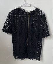 Load image into Gallery viewer, Blugirl Womens Black Floral Lace Short Sleeve Back-Zip Blouse Top Size D38
