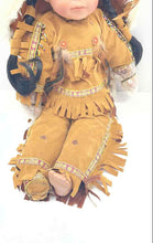 Load image into Gallery viewer, Brown Outfit Feathers Braids Face Paint Pattern Fringed Clothing Porcelain Doll
