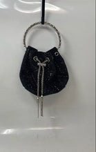 Load image into Gallery viewer, Urban Expressions Womens Black Rhinestone Top Handle Chain Drawstring Clutch Bag

