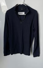 Load image into Gallery viewer, Hugo Boss Mens Blue Cotton Slim Fit Quarter Zip Mock Neck Pullover Sweater Sz M
