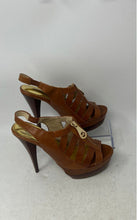 Load image into Gallery viewer, Michael Kors Womens Brown Leather Zipper Slingback Platform Heels Size 6M
