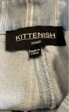 Load image into Gallery viewer, Kittenish Womens Light Blue White Striped Pockets Jean Paperbag Shorts Size S

