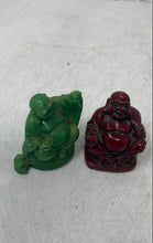 Load image into Gallery viewer, Lot Of 2 Pcs Assorted Red Green Decorative Mini Seated Laughing Buddha Figurines
