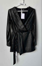 Load image into Gallery viewer, Bershka Womens Black Long Sleeve V-Neck Belted One-Piece Romper Size S With Tag
