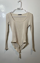 Load image into Gallery viewer, Zara Womens Beige Ribbed Long Sleeve Scoop Neck One-Piece Bodysuit Size L
