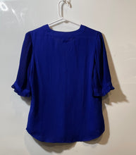 Load image into Gallery viewer, Lauren Ralph Lauren Womens Blue V-Neck Micro Pleated Pullover Blouse Top Sz PS/P

