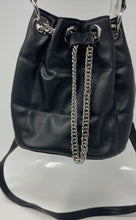Load image into Gallery viewer, Zara Womens Black Faux Leather Chain Shoulder Strap Bucket &amp; Drawstring Bag
