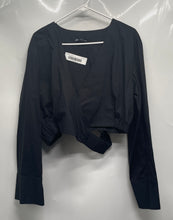 Load image into Gallery viewer, Zara Womens Black Long Sleeve V-Neck Elastic Hem Faux Wrap Cropped Top Size XL
