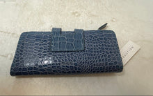 Load image into Gallery viewer, Kenneth Cole Reaction Womens Blue Croc-Embossed Snap Bi-Fold Wallet With Tags
