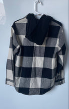 Load image into Gallery viewer, Zara Youth Gray And Black Checkered Long Sleeve Hooded Shacket Size 11-12
