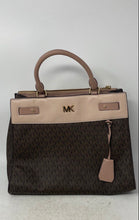 Load image into Gallery viewer, Michael Kors Womens Reagan Brown Pink Monogram Leather Inner Pocket Satchel Bag
