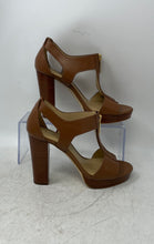 Load image into Gallery viewer, Michael Kors Womens Brown Leather Open Toe Front Zip Block Pump Heels Size 6M
