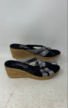 Load image into Gallery viewer, Onex Womens Black Silver Leather Criss Cross Wedge Slip-On Slide Sandals Size 9
