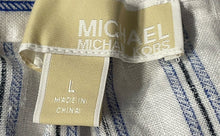 Load image into Gallery viewer, Michael Kors Womens White Blue Striped Linen Off The Shoulder Blouse Top Size L
