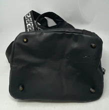 Load image into Gallery viewer, Versace Parfums Unisex Black Adjustable Shoulder Strap Travel Backpack Worn
