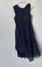 Load image into Gallery viewer, J Crew Womens Blue Lip Print Silk Sleeveless Tiered Midi A-Line Dress Size 00
