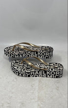 Load image into Gallery viewer, Michael Kors Womens Bedford Black White Yellow Wedge Flip Flop Sandals Size 9M

