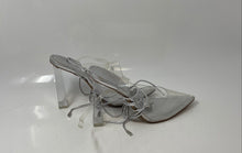 Load image into Gallery viewer, Aldo Womens Clear Gray Pointed Toe Block Heel Ankle Wrap Strappy Sandals Sz 7.5
