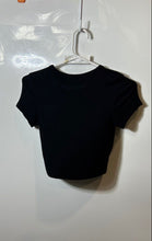 Load image into Gallery viewer, Zara Womens Black Crew Neck Short Sleeve Pullover Cropped T-Shirt Size Medium
