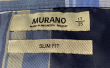 Load image into Gallery viewer, Murano Mens Blue Plaid Slim Fit Long Sleeve Collared Dress Shirt Size 17/35
