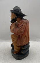 Load image into Gallery viewer, Brown Man With Hat Decor Collectible Hand Carved Statue Wood Figure
