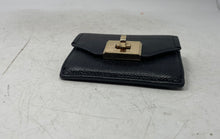 Load image into Gallery viewer, Michael Kors Womens Cassie Black Pebbled Leather Key Ring Turn Lock Card Wallet

