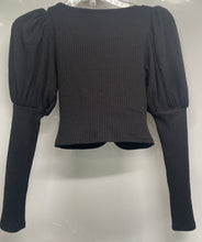 Load image into Gallery viewer, Forever 21 Womens Black Ribbed Long Sleeve Cropped Blouse Top Size Small
