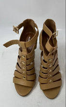 Load image into Gallery viewer, Aldo Womens Beige Leather Open Toe Buckle Gladiator Heels Size 8.5
