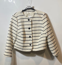 Load image into Gallery viewer, H&amp;M Womens White Black Striped Button Front Long Sleeve Round Neck Jacket Sz XL
